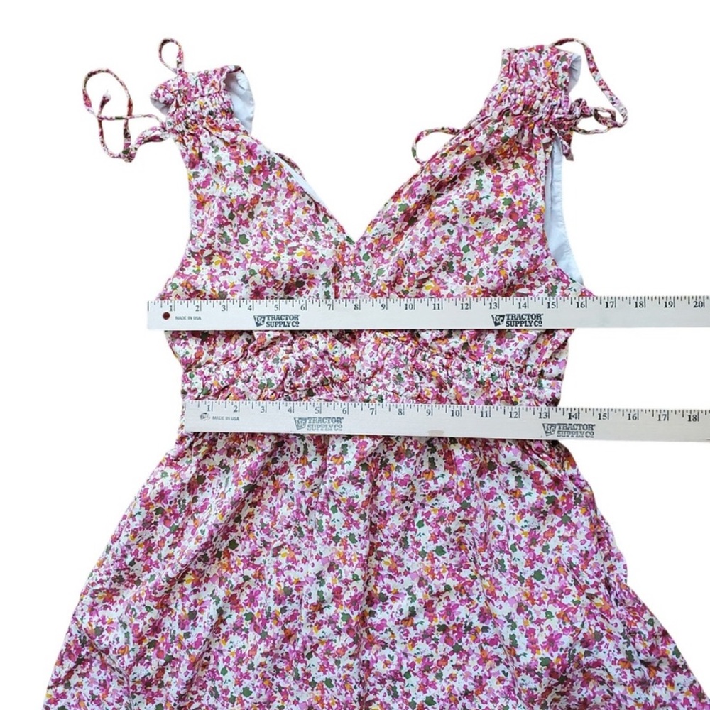 Time & Tru Pink Multicolor Floral Elastic Waist Mini Dress Sleeveless Medium - Picture 10 of 11